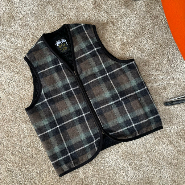 Vintage Stussy Plaid Burly Gear Wool Vest Large (1990s)