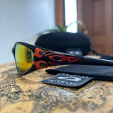 Vintage Oakley Straight Jacket Black/Orange Flames Sunglasses (1999)