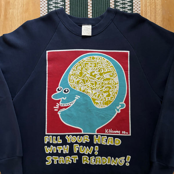 Vintage Keith Haring “Reading” Art Crewneck Sweatshirt Large (1989)