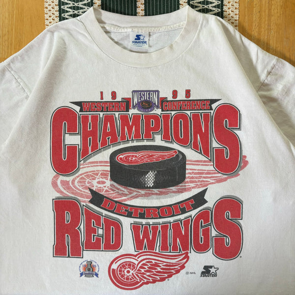 Vintage Detroit Red Wings Champions Starter T-Shirt Large  (1995)
